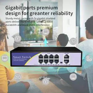 KuWFi 8-Port Gigabit PoE Ethernet Switch, 8 x Gigabit PoE, 2 x Gigabit SFP Slot, Metal Network Switch 48V PoE for IP Camera Wireless AP