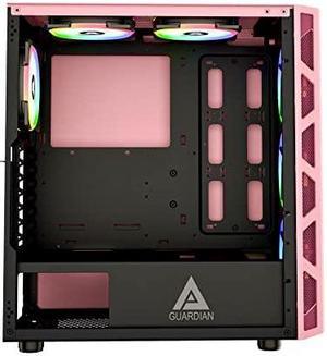 Apevia GD-PRO-PK Guardian Pro Mid Tower Gaming Case with 2 x Tempered Glass Panel, 2 x Vertical Graphics Card PCI-E Slots, Top USB3.0/USB2.0/Audio Ports, 6 x RGB Fans, Pink Frame