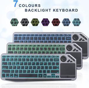 2.4G Wireless TV Keyboard with Touchpad, Ultra Slim 7-Colors Backlit Bluetooth Keyboard, Portable Rechargeable Keyboard for Smart TV, iOS iPhone/IPad/IPad Pro, Samsung Android Tablets, Windows