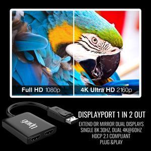 uptab DisplayPort to Dual HDMI Adapter 4K 60Hz Multi Monitor Splitter, Converter Multi-Stream Transport (MST) Hub, DP to 2X HDMI 2.0 (DisplayPort to Dual HDMI)