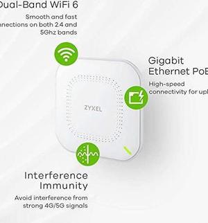 ZyXEL WiFi 6 AX1800 Wireless Gigabit Access Point | Mesh, Seamless Roaming, Captive Portal & MU-MIMO | WPA3 Security | Cloud, App or Direct Management | POE+ | AC Adapter Included |NWA90AX