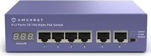 Amcrest 6-Port POE+ Power Over Ethernet Switch with Metal Housing, 4-Ports POE+ 802.3at 65W