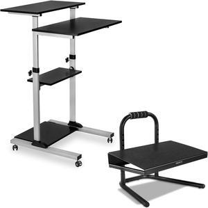 Mount-It! Mobile Standing Desk, Height Adjustable Stand Up Computer Work Station and Height Adjustable Foot Rest with Handle, Six Height Settings, and Anti-Slip Padded Surface