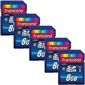 Transcend 8GB SDHC Memory Card Premium Class 10 UHS-I (Pack of 5) TS8GSDU1 - Top Value Bundle