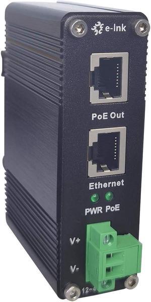 E-link Hardened Industrial Gigabit PoE+ Injector, 12~48V Input PoE+ Adapter, IEEE802.3af/at 30W Output up to 328ft, Din-Rail and Wall-Mount Installation