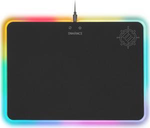 ENHANCE Large LED Gaming Mouse Pad with Soft Fabric Surface - Hard Mouse Mat with 7 RGB Colors & 2 Lighting Effects, Brightness Controls, & Precision Tracking for Esports - Black Fabric