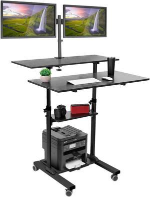 Mount-It! Mobile Standing Desk with Dual Monitor Mount - 40 Inch Wide Height Adjustable Rolling Computer Workstation with Four Wheels,