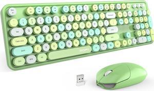 MOFII Wireless Keyboard and Mouse Combo, 2.4Ghz USB Full Size Typewriter Keyboard with Number Pad and Sport Car Mouse for PC Computer Desktop Windows (Green Colorful)