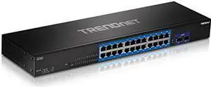 TRENDnet 24-Port Gigabit Switch with 2 X 10G SFP+ Slots, Fanless Design, 19" 1U Rack mountable, TEG-30262,Black