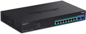 TRENDnet 10-Port Gigabit Web Smart PoE+ Switch with 8 Gigabit PoE+ Ports, 2 SFP Slots, 130W PoE Budget, VLAN, QoS, LACP, IPv4/IPv6 Static Routing,Lifetime Protection, Black, TPE-1021WS