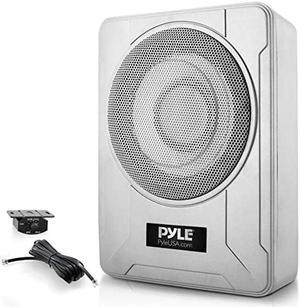 Pyle 8-Inch Low-Profile Amplified Subwoofer System - 600 Watt Compact Enclosed Active Marine Underseat Car Subwoofer with Built in Amp, Powered Car Subwoofer w/Low & High Level Inputs PLMRSBA8,Silver