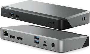 ALOGIC MX2 8-in-1 4K USB-C Docking Station, 2X DisplayPort, 3X USB-A, USB-C, 3.5mm TRRS Audio/Microphone Jack & Gigabit Ethernet, 4K Dual Display with 65W Power Delivery.