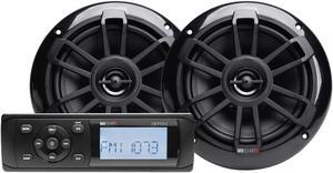 MB Quart Coaxial Speakers with Bluetooth Source Unit (Black) - 6.5 Inch, 160 Watt Each, Marine Grade Waterproof, LCD Display, Set of 2 Speakers for Marine, RV