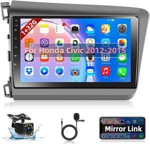 Podofo Android Car Stereo for Honda Civic 2012-2015 9 Inch Double Din Car Radio with GPS Navigation Bluetooth WiFi FM Radio EQ Mirror Link AHD Backup Camera MIC Canbus Box