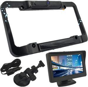 Solar Panel License Plate Frame Rear View Reverse Backup Camera Kit, Car Rover 110deg Viewing Angle Universal Reversing Cameras with 4.3" Monitor Included