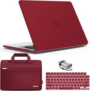 IBENZER Compatible with 2024 2023 2022 MacBook Air 13 inch case M3 A3113 M2 A2681, Hard Shell Case & Sleeve & Keyboard Cover & Type-C Adapter for Mac Air 13.6 with Touch ID, Wine Red, KK-WR+3