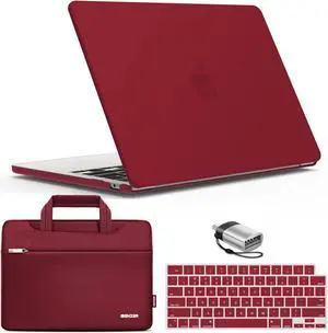 IBENZER Compatible with 2024 2023 2022 MacBook Air 13 inch case M3 A3113 M2 A2681, Hard Shell Case & Sleeve & Keyboard Cover & Type-C Adapter for Mac Air 13.6 with Touch ID, Wine Red, KK-WR+3