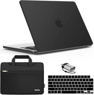 IBENZER Compatible with 2024 2023 2022 MacBook Air 13 inch case M3 A3113 M2 A2681, Hard Shell Case & Sleeve & Keyboard Cover & Type-C Adapter for Mac Air 13.6 with Touch ID, Black, KK-BK+3
