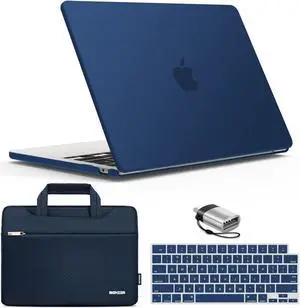 IBENZER Compatible with 2025 2024 2023 2022 MacBook Air 13 inch case M4 A3240 M3 A3113 M2 A2681, Hard Shell Case & Sleeve & Keyboard Cover & Type-C Adapter for Mac Air 13.6, Navy Blue, KK-NVBL+3