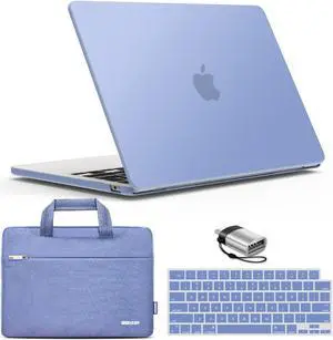 IBENZER Compatible with 2025 2024 2023 2022 MacBook Air 13 inch case M4 A3240 M3 A3113 M2 A2681, Hard Shell Case & Sleeve & Keyboard Cover & Type-C Adapter for Mac Air 13.6, Serenity Blue, KK-SRL+3