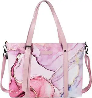MOSISO USB Port Laptop Tote Bag (17-17.3 inch) with Adjustable Top Handle, Laptop Bag for Women, Polyester Work Travel Office Large Computer Shoulder Handbag Marble MO-MBH216