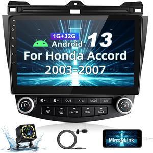 Podofo Android 13 Car Stereo for Honda Accord 7th 2003 2004 2005 2006 2007 with GPS Navigation,10.1 Inch Touchscreen Car Stereo with Bluetooth,Mirror Link,WiFi,FM&RDS Radio,USB+AHD Backup Camera + Mic