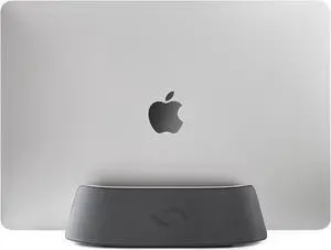 HumanCentric Vertical Laptop Stand in Vegan Black Leather, Upright Adjustable Holder and Dock, Laptop Vertical Stand Fits MacBook Pro and Other Laptops .5" to 1.5", Clamshell Compatible