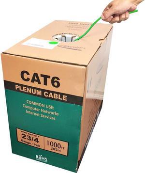 BNCables 550MHZ CAT6 Plenum Cable 1000ft Blue, 23AWG 4Pair, Solid Network Cable Unshielded Twisted Pair (UTP), Available in Blue, White, Yellow, Gray, Purple, Green & Black (Green)