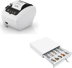 MUNBYN Receipt Printer, Thermal Receipt Printer Works with Windows Mac Chromebook Linux Cash Drawer and White Cash Drawer, 16" Heavy Duty Cash Register for Point of Sale (POS) System