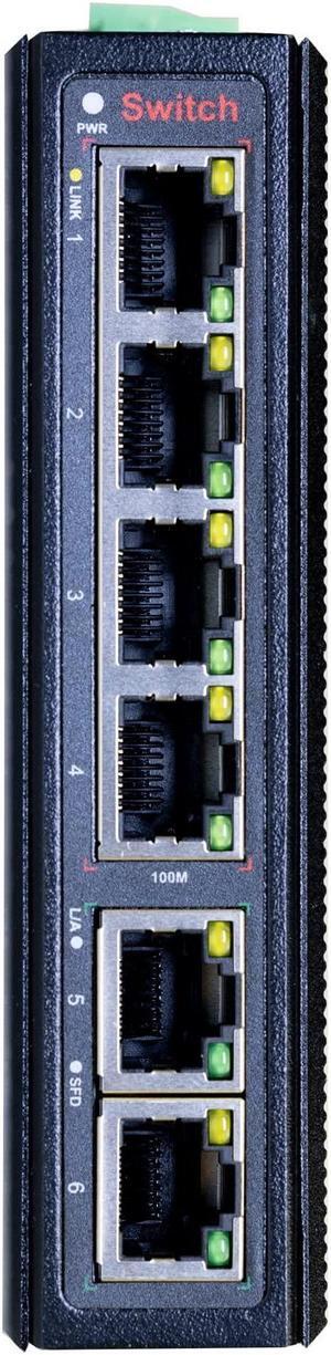 AIGWS 6-port 10/100M unmanaged industrial Ethernet switch, 6E RJ45 ports, IP40, DIN Rail Network switch (4*E+2*E )
