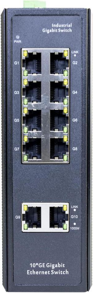 AIGWS 10-Port 10/100/1000M Industrial Ethernet Switch with 8 GE Ports and 2GE uplink Ports, IP40, unmanaged gigabit DIN Rail Ethernet Switch (10GE)