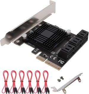 PCI-E SATA Expansion Card 6 Ports PCIe x4 to SATA 3.0 6Gbps Expansion Controller Adapter Card with 6 SATA Cables and Low Profile Bracket, Non-Raid(ASM1166) (PCIE X4 SATA 6 Ports)