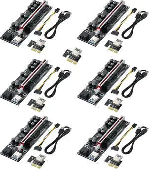 BEYIMEI PCI-E 1X to 16X Riser Card, for Bitcoin Ethereum Mining ETH,10 Capacitors,with 0.6 m USB 3.0 Extension Cable & 6PIN SATA Power Cable - GPU Extender Riser Card - (V011-PRO,6 Pack)