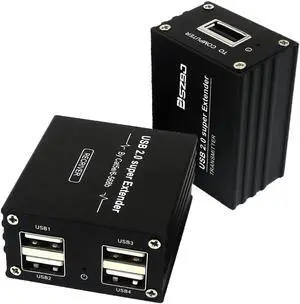 SZBJ USB Extender Over RJ45 Cat5E/6 up to 230ft Ethernet Cable Extender with Power Adapter with 4 USB2.0 Output - Full USB 2.0 Support for Keyboard, Dongle,Mouse, Webcam, and All Operating System 104