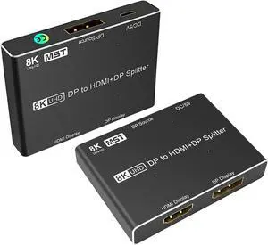 DisplayPort 1.4 MST Hub Splitter with HDMI & Displayport Out, BolAAzul 2-Port DP Multi-Stream Transport 4K@120Hz Over The HDMI Out(Single Display Only), DP MST-Enabled Video Card(Windows PC Only)