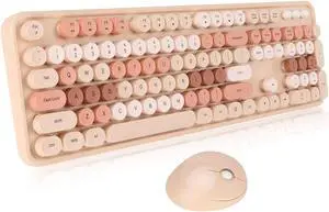 Keyboard and Mouse Combo,Colorful Round Key Typewriter Keyboard with Number Pad,104 Keys Ergonomic Kawaii Keyboard for Home Office Work Gaming(Sweet Milk Tea Color Mixed