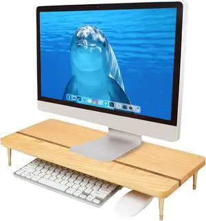 Monitor Stand Wood Riser for iMac Laptop Computer Monitor - A Sturdy Computer Stand to Elevate Your Screen and Reduce Eye Strain and Maintain Body Position(Oak Wood)