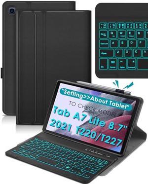 DETUOSI Backlit Keyboard Case for Samsung Galaxy Tab A7 Lite 8.7" 2021 (SM-T220/T227U) with S Pen Holder, 3 Viewing Angles Folio Leather Book Cover with Magnetic Closure + Wireless Keyboard Detachable