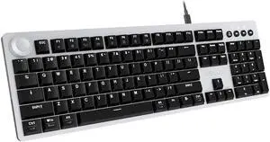DeLUX Mechanical Wired Keyboard with Programmable Dial, 104 Keys with Low Profile Linear Red Switches, LED Backlit, 3 On-Board Memory, Mac and Windows (KS100U-Grey)