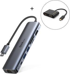 USB C Hub Multiport Adapter,Dockteck 7-in-1 USB-C Hub with 4K 60Hz HDMI with USB C to HDMI VGA Adapter, CableCreation USB Type C to Dual VGA HDMI Splitter Converter