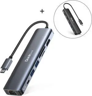 Dockteck 7-in-1 USB-C Hub with 4K 60Hz HDMI, 1Gbps Ethernet, 100W Power Delivery, SD/TF Card Slots, USB 3.0 5Gbps Data Ports, for MacBook Pro, MacBook Air, iPad Pro, XPS