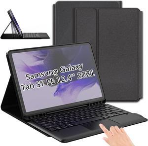DOMEUN Galaxy Tab S7 FE Case with Keyboard 12.4 inch 2021 - Wireless Waterproof Magnetic Detachable Tablet Trackpad Keyboard Case for Samsung Tab S7 FE (SM-T730/T733/T736/T738) with S Pen Holder