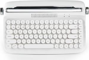 YUNZII ACTTO B303 Wireless Keyboard, Retro Bluetooth Aesthetic Typewriter Style Keyboard with Integrated Stand for Multi-Device (B303, Snow White)