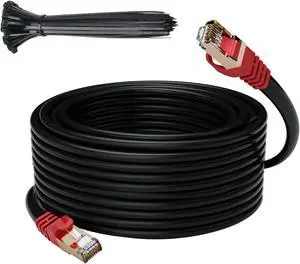 Cat 6E Cat 7 Outdoor Ethernet Cable 150 FT,Adoreen 10Gbps Heavy-Duty Shielded Internet Cable From 25-300FT,POE,SFTP,Waterproof Direct Burial&Indoor,Cat6A Cat7 Copper Network Cable RJ45 Patch Cord+Ties