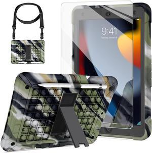 iPad 9th8th7th Generation Case 102 inch with 9H Tempered Screen Protector with KickstandShoulder Strap for Kids Ambison Push Pop Fidget Case for iPad 102 inch 202120202019Camouflage
