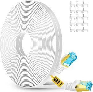 AOPOCKAN TECH Cat 7 Ethernet Cable 150 Ft,High Speed Internet Cable Flat Network Cord with Clips Rj45 Snagless Connector Fast Computer LAN Wire for Gaming,Xbox PS4,Modem,Router,Coupler,Indoor&Outdoor