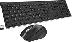 Arteck 2.4G Wireless Keyboard and Mouse Combo Stainless Steel Ultra Slim Full Size Keyboard and Ergonomic Mice for Computer Desktop PC Laptop and Windows 10/8/7 Build in Rechargeable Battery