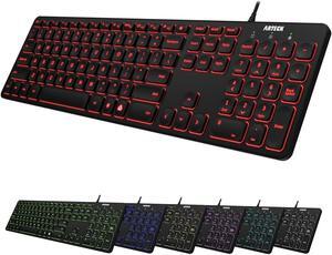 Arteck Backlit USB Wired Full Size Keyboard with Media Hotkey for PC and Laptop