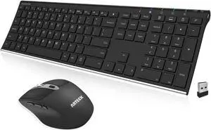 Arteck 2.4G Wireless Keyboard and Mouse Combo Stainless Full Size Keyboard and Ergonomic Mouse with Side Buttons for Computer Desktop PC Laptop and Windows 11/10/8/7 Build in Rechargeable Battery