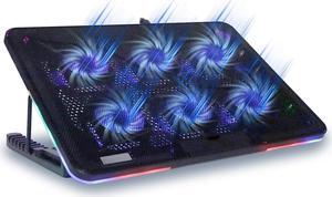 Laptop Cooling Pad 12" 17.3" Laptop Cooler Cooling Pad with 6 Quiet Led Fans, Dual USB Ports, Portable Ultra Slim USB Powered 7 Heights Adjustable Laptop Stand for Gaming Laptop